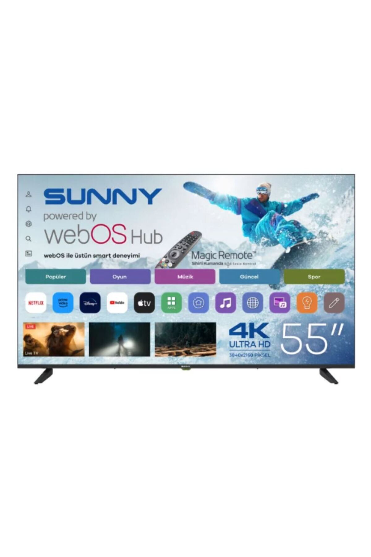 Sunny SN55QUPRL-W02M 4K Ultra HD 55'' 140 Ekran Uydu Alıcılı webOS Smart QLED TV